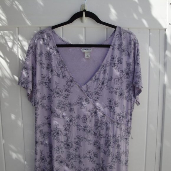 AVA & VIV Women's Dress Size X Knit Purple Floral V-neck Belted Spring Sumner - Picture 2 of 3